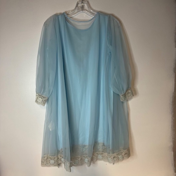 Vintage 50s 60s Pinehurst Lingerie Blue Nylon Baby Doll Peignoir Lingerie - Picture 7 of 8